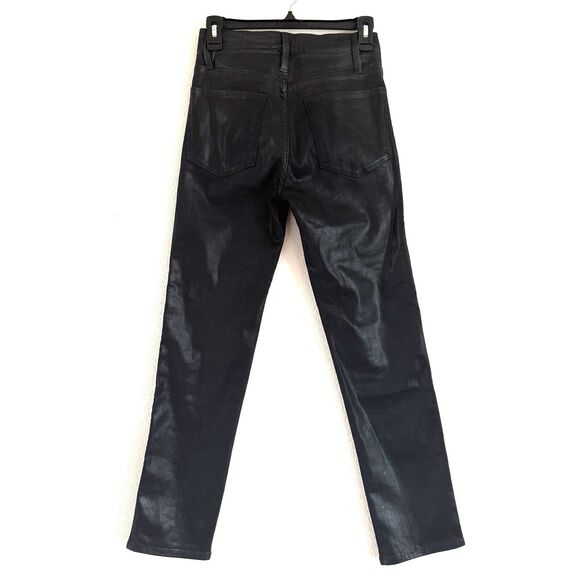 FRAME Le Sylvie Slender Straight High Rise Coated Jeans Black - Picture 3 of 11